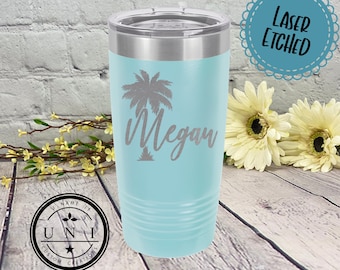 Personalized Palm Tree Tumbler: Laser Etched Beach Cups