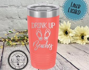 Drink Up Beaches Polar Camel Tumbler, Personalized Tumbler, Insulated Travel Mug, Beach Vacation Tumbler, Family Vacation Tumblers