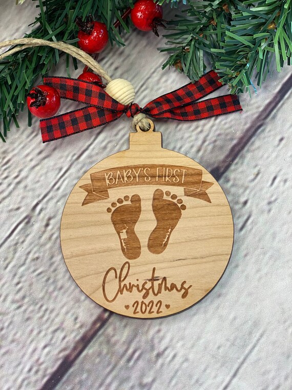 Babys First Christmas 2022 Baby's First Christmas 2022 Ornament Engraved Wooden Etsy