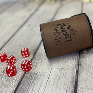 Feeling Lucky Dice Cup With Dice Set, Dice Game, Dice Set, Dice Game Gift, Family Game Night, Leatherette Dice Cup