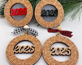 2025 Year In Review Christmas Ornament: Engraved Cherry Wood, Headline Keepsake