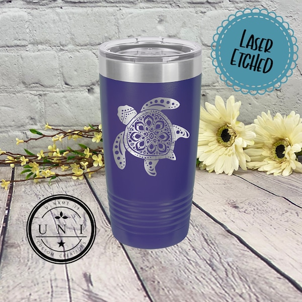 Sea Turtle Mandala Tumbler Coffee Mug, Turtle Tumbler, Gift for Friends, Beach Vacation Tumbler, Insulated Tumbler, Sea Turtle Spirit Animal