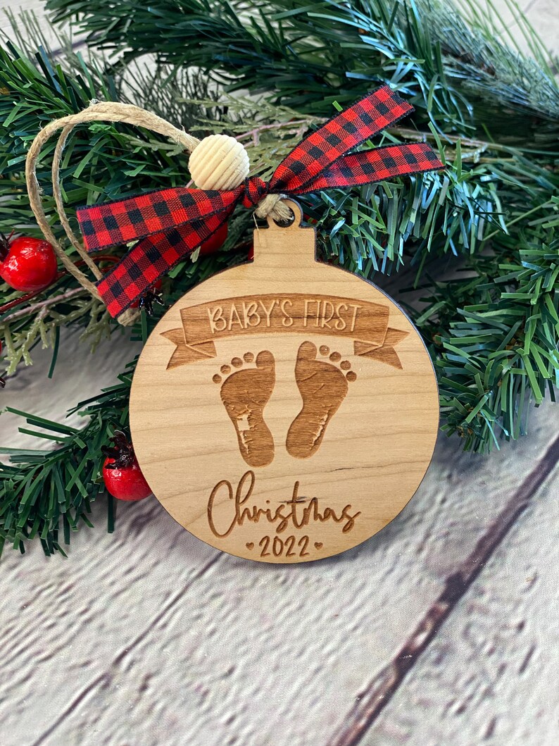 2022 First Christmas Ornament Baby's First Christmas 2022 Ornament Engraved Wooden Etsy