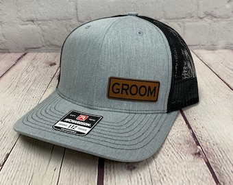 Groom Leather Patch Hats, Custom Groom Hat, Groomsmen Hats, Bridal Wedding Party Hats, Best Man Hat, Bachelor Party Gifts, Gift for Groom