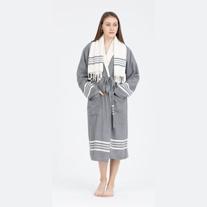 Turkish Cotton Bathrobe, Cotton Bathrobe, Women&#39;s Bathrobe, Men&#39;s Bathrobe , Unisex Bathrobe , Dark Gray Terry Bathrobe