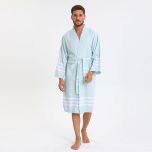 Turkish Cotton Bathrobe, Kimono Bathrobe , Bathrobe, Cotton Bathrobe,  Women&#39;s Bathrobe, Men&#39;s Bathrobe, Unisex Bathrobe , Mint