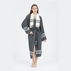 Turkish Cotton Bathrobe, Kimono Bathrobe , Bathrobe, Cotton Bathrobe,  Women&#39;s Bathrobe, Men&#39;s Bathrobe, Unisex Black Bathrobe