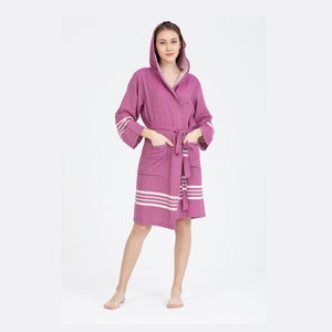 Turkish Cotton Bathrobe, Hooded Bathrobe , Bathrobe, Cotton Bathrobe,  Women&#39;s Bathrobe, Bridal Robe, Bridesmaid Robe , Purple