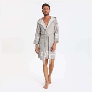 Turkish Cotton Bathrobe, Hooded Bathrobe , Bathrobe, Cotton Bathrobe, Women&#39;s Bathrobe, Men&#39;s Bathrobe, Beige Unisex Bathrobe