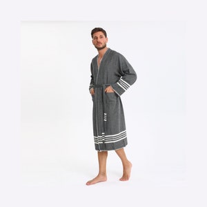 Turkish Cotton Bathrobe, Cotton Bathrobe, Women&#39;s Bathrobe, Men&#39;s Bathrobe , Unisex Bathrobe , Luxury Black Bathrobe