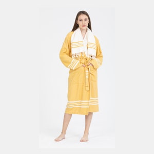 Turkish Cotton Bathrobe, Cotton Bathrobe, Women&#39;s Bathrobe, Men&#39;s Bathrobe , Unisex Bathrobe , Yellow Terry Bathrobe
