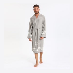 Turkish Cotton Bathrobe, Kimono Bathrobe , Bathrobe, Cotton Bathrobe,  Women&#39;s Bathrobe, Men&#39;s Bathrobe, Bridal Robe, Unisex Beige Bathrobe