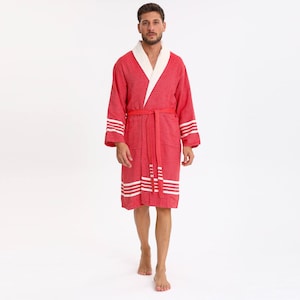 Turkish Cotton Bathrobe, Cotton Bathrobe,  Women&#39;s Bathrobe, Men&#39;s Bathrobe , Unisex Bathrobe , Red Terry Bathrobe