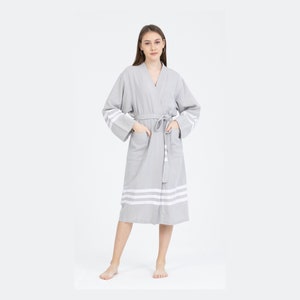Turkish Cotton Bathrobe, Kimono Bathrobe , Bathrobe, Cotton Bathrobe,  Women&#39;s Bathrobe, Men&#39;s Bathrobe, Bridal Robe, Bridesmaid Robe, Beige