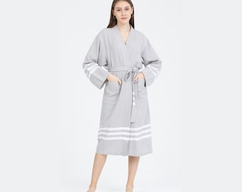 Peignoir en coton turc, peignoir Kimono, peignoir, peignoir en coton, peignoir pour femmes, peignoir pour hommes, robe de mariée, robe de demoiselle d'honneur, Beige