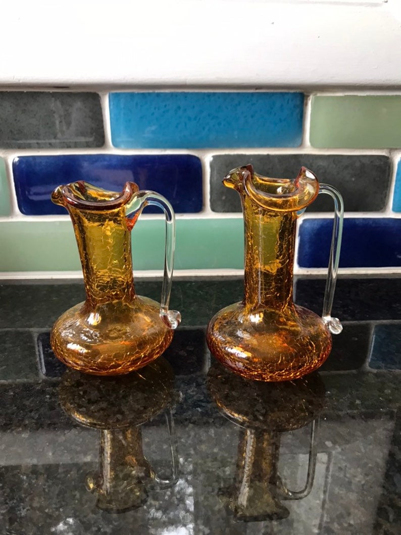 Pair of Mid Century Pilgrim Hand Blown Amber Crackle Glass Etsy