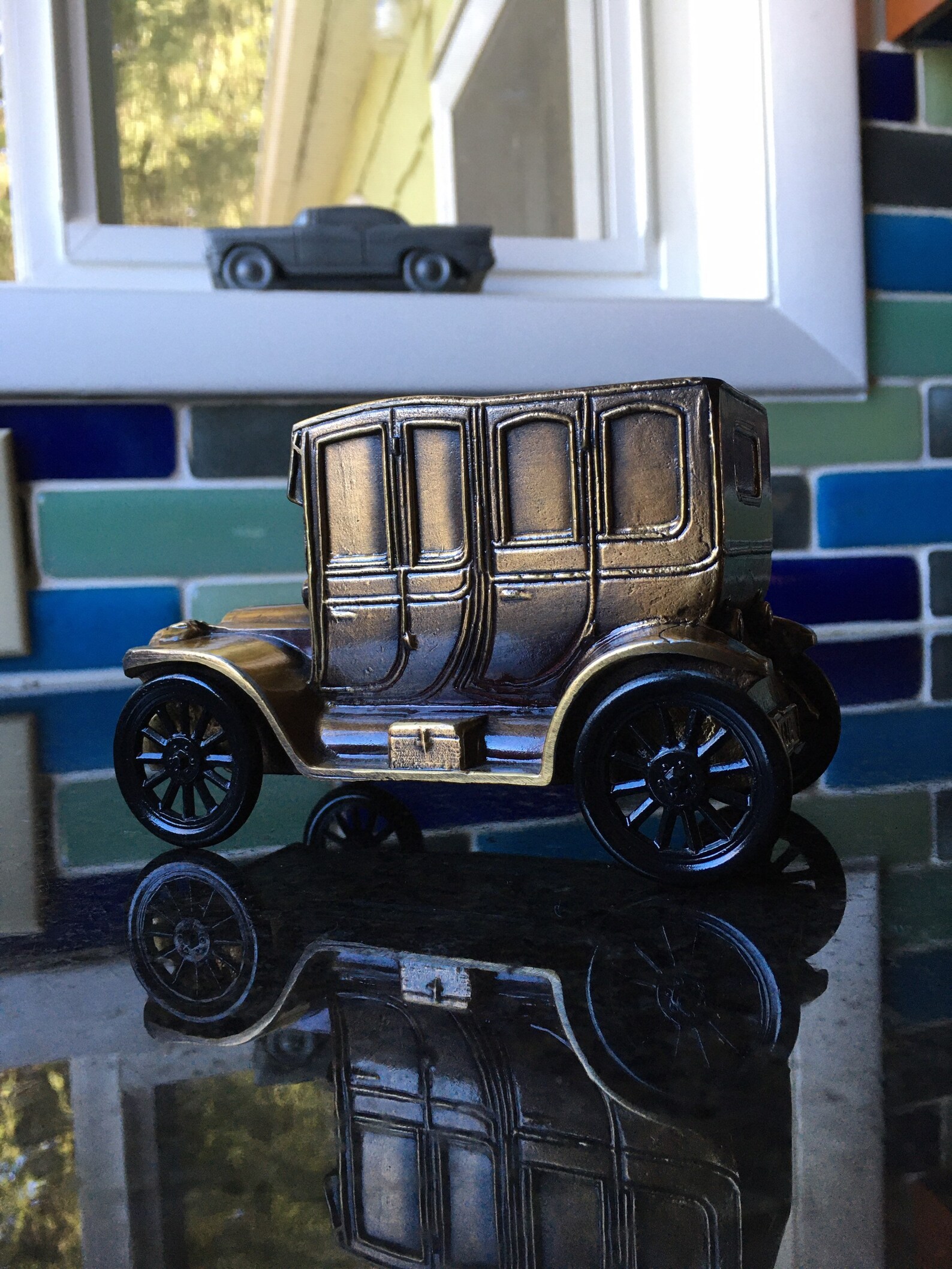 2 Vintage Banthrico Cast Metal Car Coin Banks 1957 Chevy 1912 Etsy
