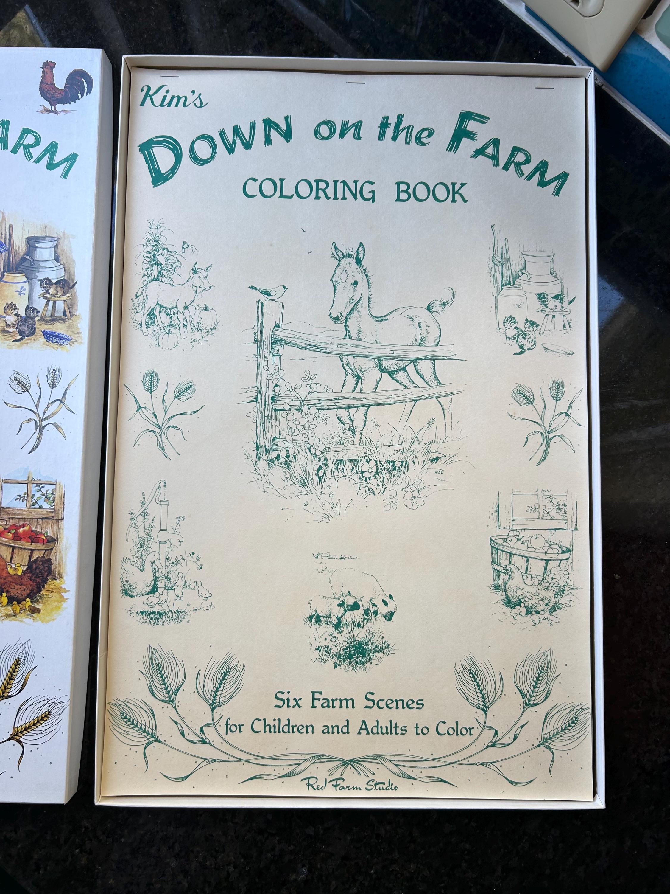 Red Farm Studio Vintage NEW “down on the Farm Coloring Book W/ Original Box Six Farm ...