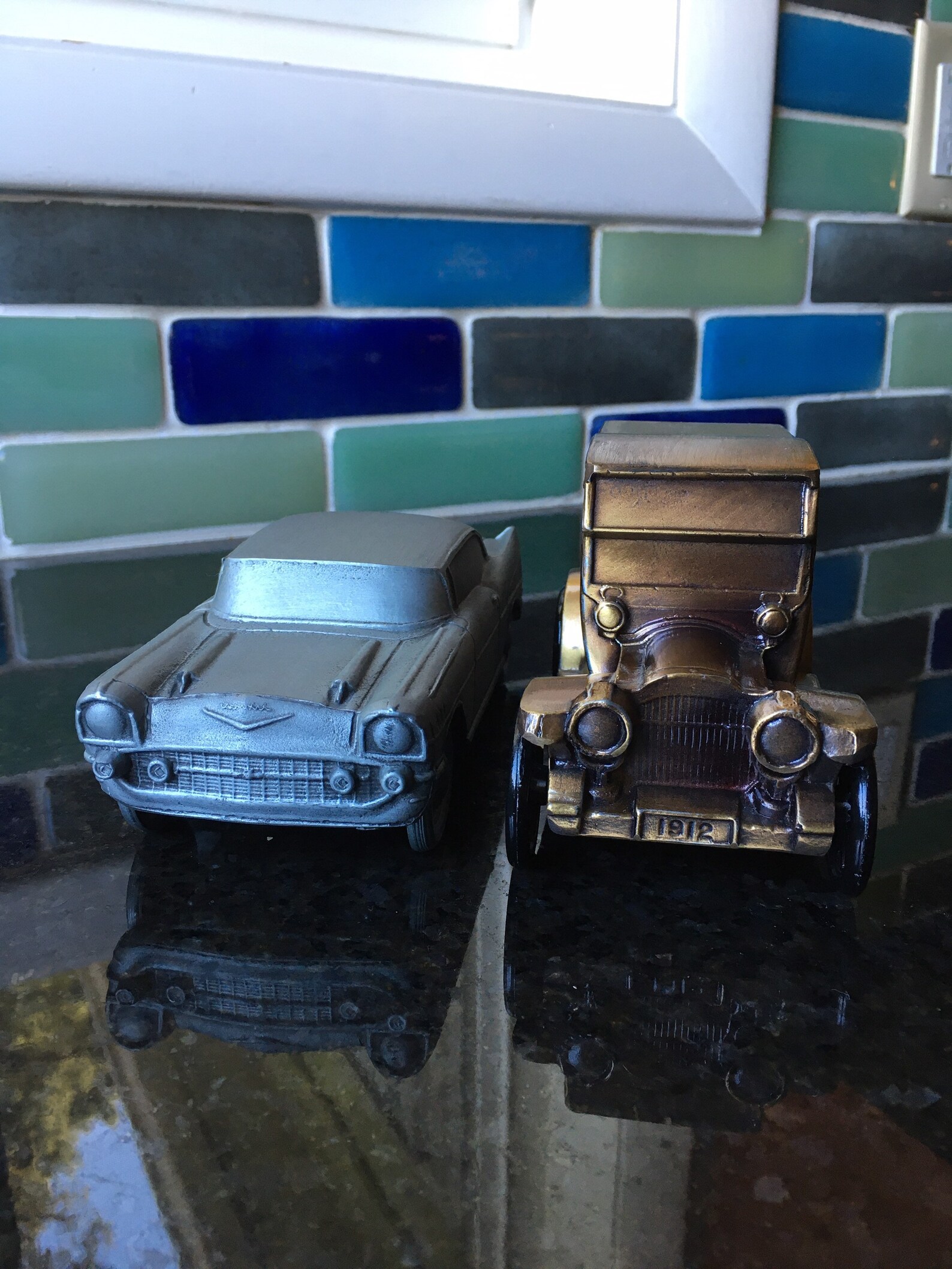 2 Vintage Banthrico Cast Metal Car Coin Banks 1957 Chevy 1912 Etsy