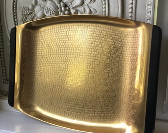 Vintage 24kt Goldplate 13” Tray Retro Platter Bakelite Handles Ikora Germany 1950’s Excellent