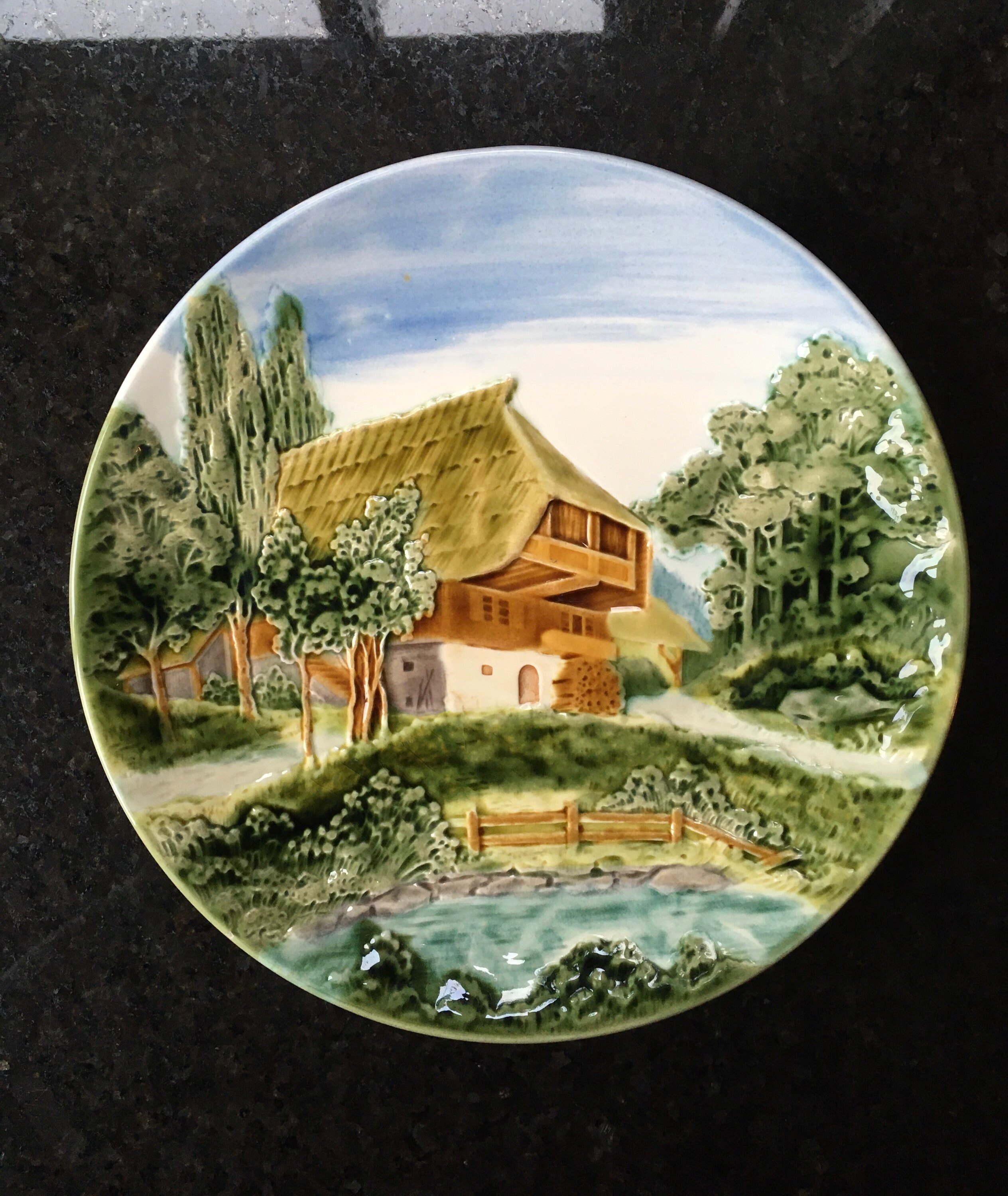 Vintage Majolica Relief Plate Cico Germany Country Haus 1950s Mint Etsy