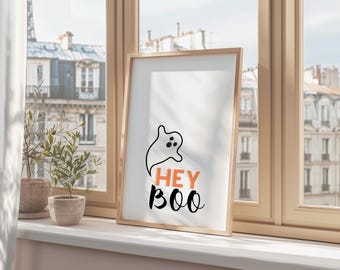 Hey Boo Halloween Printable Wall Art | Ghost Decor | Spooky Season Print | Digital Download