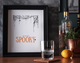 Let’s Get Spooky Halloween Printable Wall Art, Minimal Halloween Decor, Spider Web Art, Spooky Season Digital Download