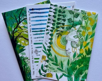 Watercolor Postcard Prints Set: Nature, Collage, Affirmations