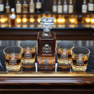 Personalized Whiskey Gift Set, Custom Engraved Bourbon Decanter Set, Wedding Anniversary Gift for Him