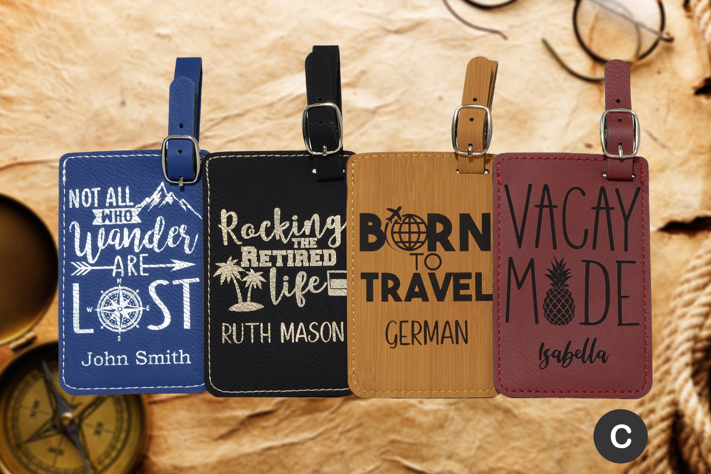 Personalized Engraved Leather Luggage Tag (11 designs)