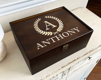 Custom Keepsake Box, Wedding Memory Box, Personalized Wooden Box with Hinged Lid, 5th Anniversary Gift, Couples Gift