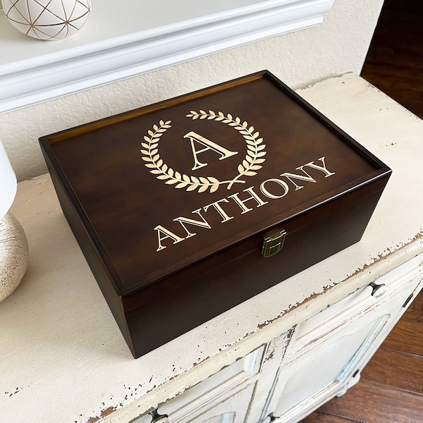 Custom Keepsake Box, Wedding Memory Box, Personalized Wooden Box with Hinged Lid, 5th Anniversary Gift, Couples Gift