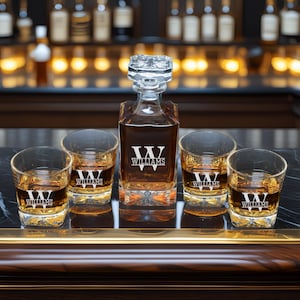 Custom Engraved Bourbon Decanter Set, Personalized Whiskey Gift Set, Wedding Anniversary Gift for Him