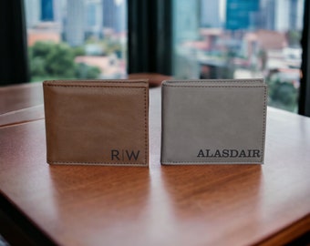 RFID Men's Thin Minimalist Wallet, Personalized Engraved Wallet, Custom Bifold slim engraved wallet for Him, Groomsman Gift, Husband Gift