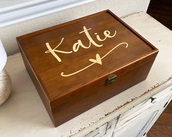 Custom Keepsake Box, Wedding Memory Box, Personalized Wooden Box with Hinged Lid, 5th Anniversary Gift, Couples Gift