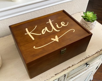 Custom Keepsake Box, Wedding Memory Box, Personalized Wooden Box with Hinged Lid, 5th Anniversary Gift, Couples Gift