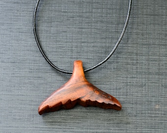 Whale Tail Necklace | Handmade Carved Walnut Wood Fluke Pendant | Dolphin or Mermaid Tail | Unisex Necklace Gift for Ocean Lover