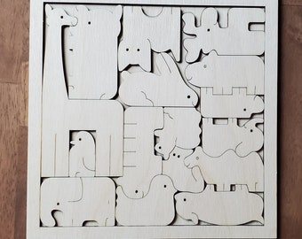 9 x 9 inch Lasered Cut Wood Puzzle with very cute animals