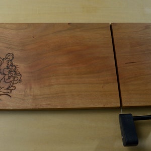 Cheese cutter, cheese board, wire cheese slicer, cherry with laser etched mouse &#39;n cheese