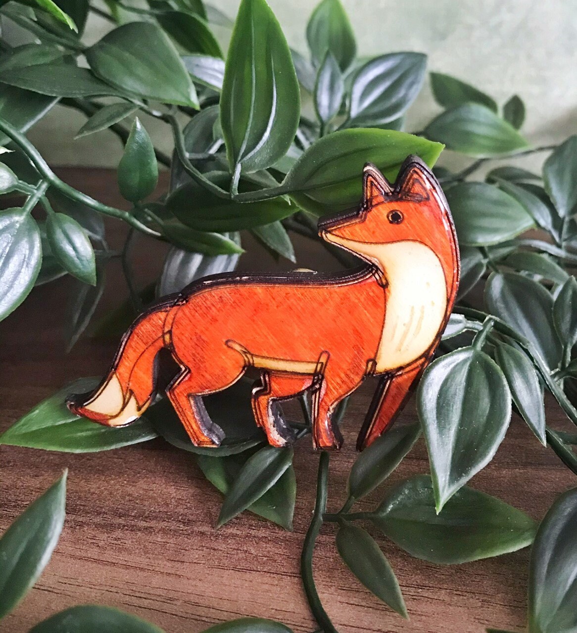 Hand Painted Wooden Fox Brooch Etsy