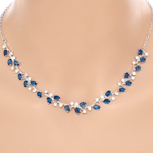 Sapphire blue necklace, blue wedding jewelry, navy blue necklace, navy blue jewelry, vine leaf blue bridal necklace, something blue