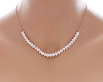 Crystal bridesmaid necklace, rose gold, wedding jewelry, simple rose gold necklace, crystal jewelry, crystal necklace, bridesmaid gift