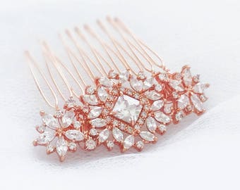 Rose gold bridal hair comb, Swarovski crystal wedding hair comb, rose gold bridal hair accessories, rhinestone hair comb, hair piece