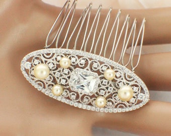 Art Deco hair comb, bridal hair piece, wedding hair accessories, wedding hair comb, Swarovski pearl crystal, bridal hair comb