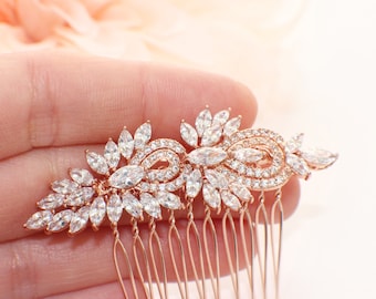 Rose gold hair comb, wedding hair comb, CZ crystal hair comb, bridal hair piece, wedding hair accessories, bridal hair clip, bridal haircomb