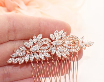 Rose gold hair comb, wedding hair comb, CZ crystal hair comb, bridal hair piece, wedding hair accessories, bridal hair clip, bridal haircomb