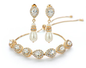 Gold bridesmaid jewelry set, silver bridesmaid jewelry set, rose gold bridesmaid jewelry set, bridesmaid bracelet set of 3 4 5 6 7, earrings