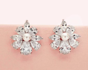 Bridal stud earrings, wedding stud earrings, bridesmaid stud earrings, cubic zirconia studs, crystal cluster earrings, bridesmaid gift