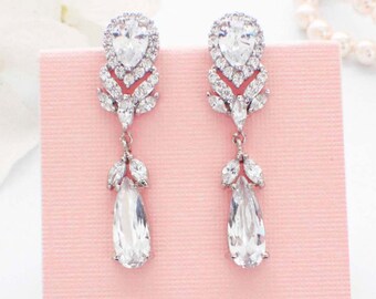 Crystal drop earrings, CZ drop earrings, bridal jewelry, crystal wedding earrings, bridesmaid earrings, wedding jewelry, cubic zirconia