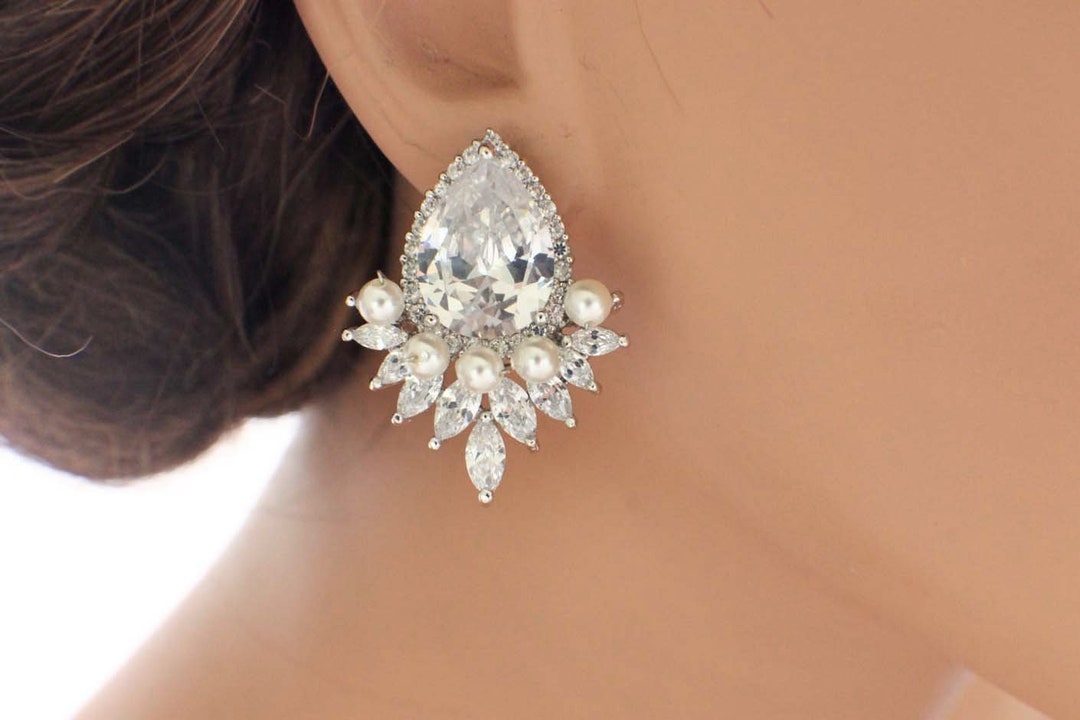 Crystal Cluster Earrings Large Bridal Stud Earrings - Etsy